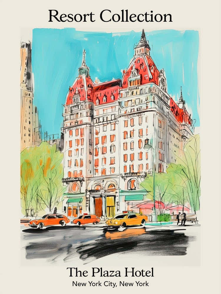 Poster Of The Plaza Hotel   New York City, New York   Resort Collection Storybook Illustration 1