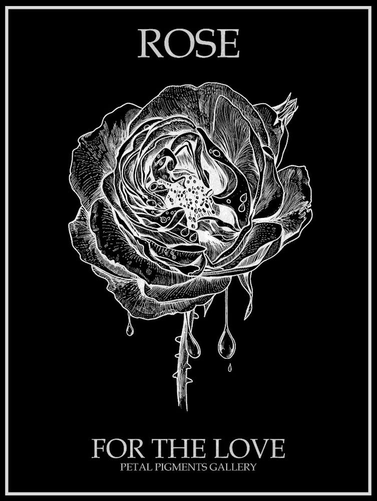 Black And White Rose Line Drawing 1 Poster Inverted
