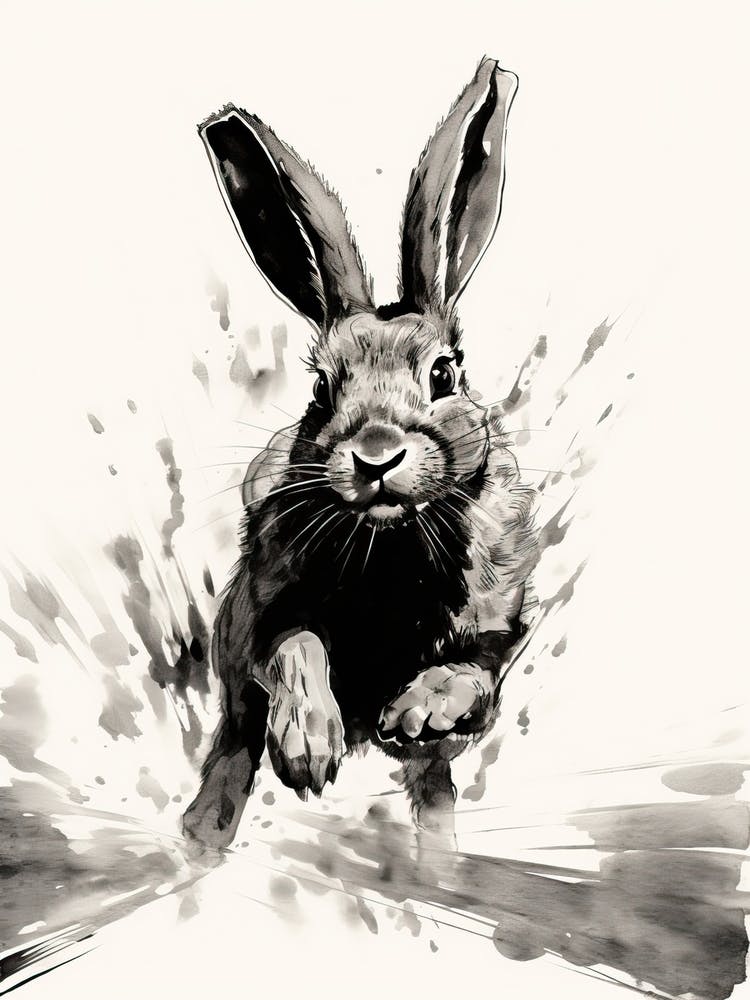Rabbit Prints Black And White Ink 5