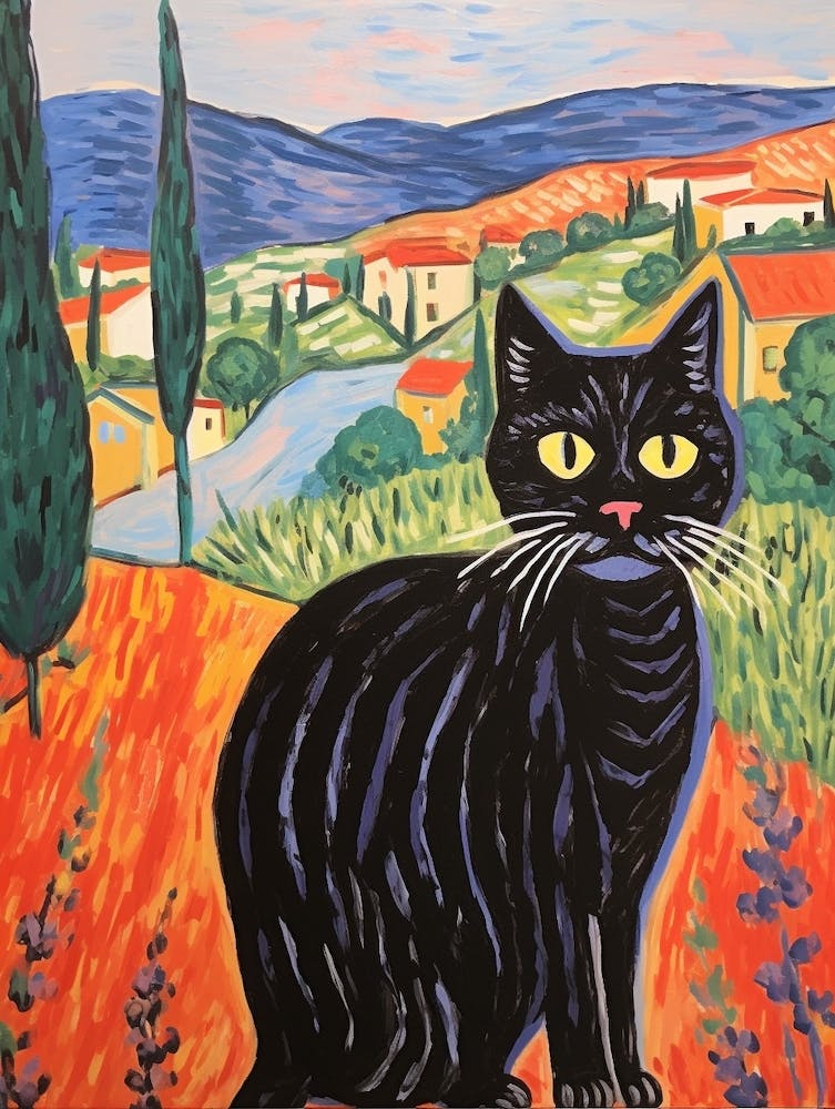 Painting Of A Cat In Val D Orcia Italy 1