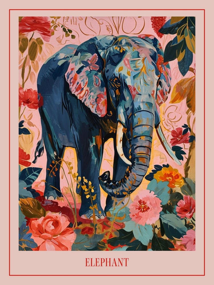 Floral Animal Painting Elephant 4 Poster