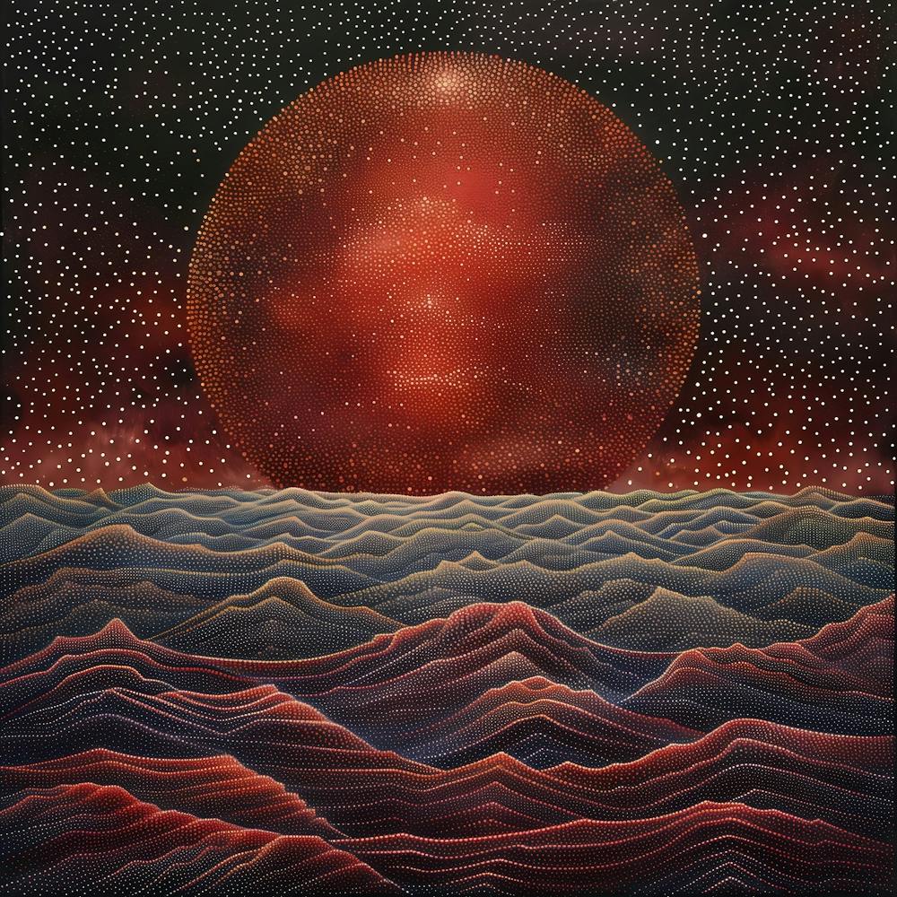 Red Moon, Tiny Dots, Pointillism