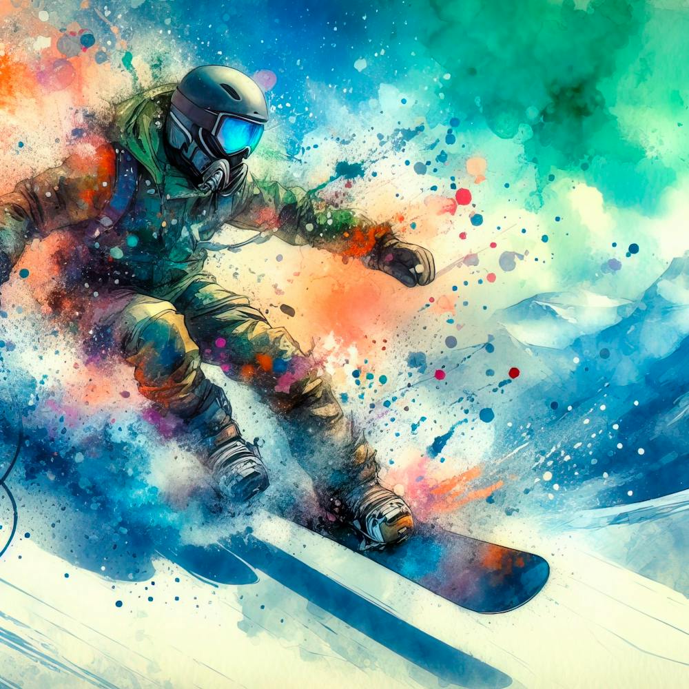 Watercolor Of A Snowboarder
