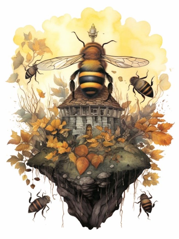 Dark Giant Honey Bee Beehive Watercolour Illustration 2