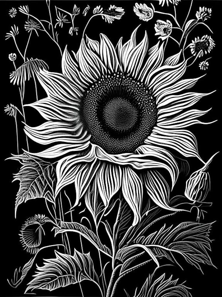 Sunflower Wildflower Linocut 3