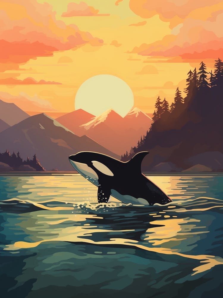 Warm Tones Graphic Design Orca Whale At Sunset 3