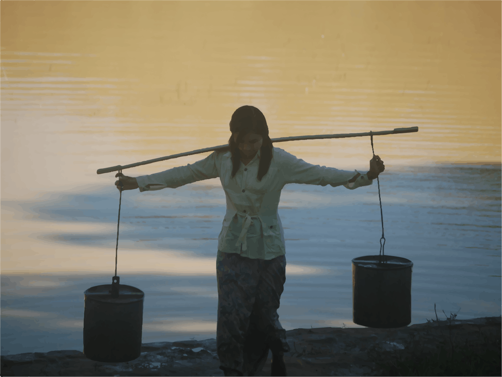 Woman Carrying Buckets, Myanmar