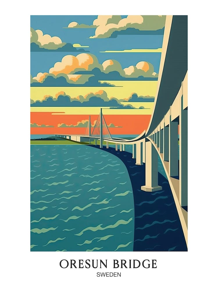 Oresun Bridge, Sweden Colourful 4 Travel Poster