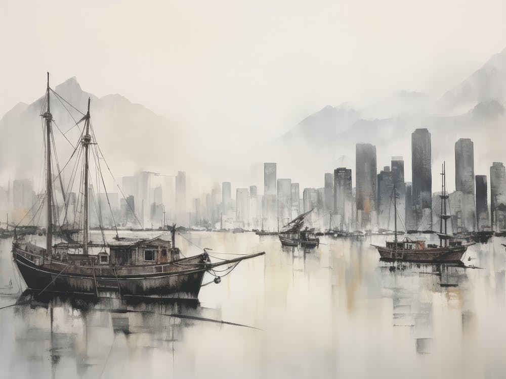 Vintage Ships In Harbor