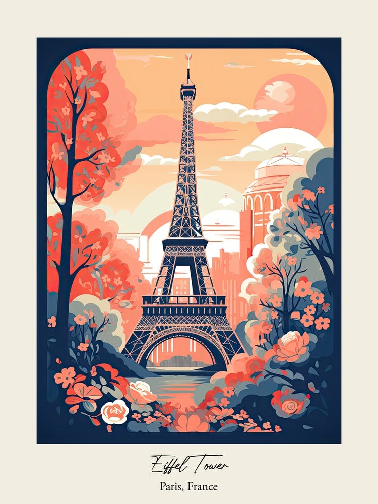 Eiffel Tower   Paris, France   Cute Botanical Illustration Travel 2 Poster