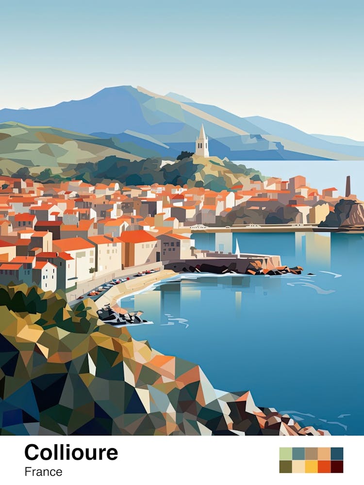 Collioure, France, Geometric Illustration 1 Poster