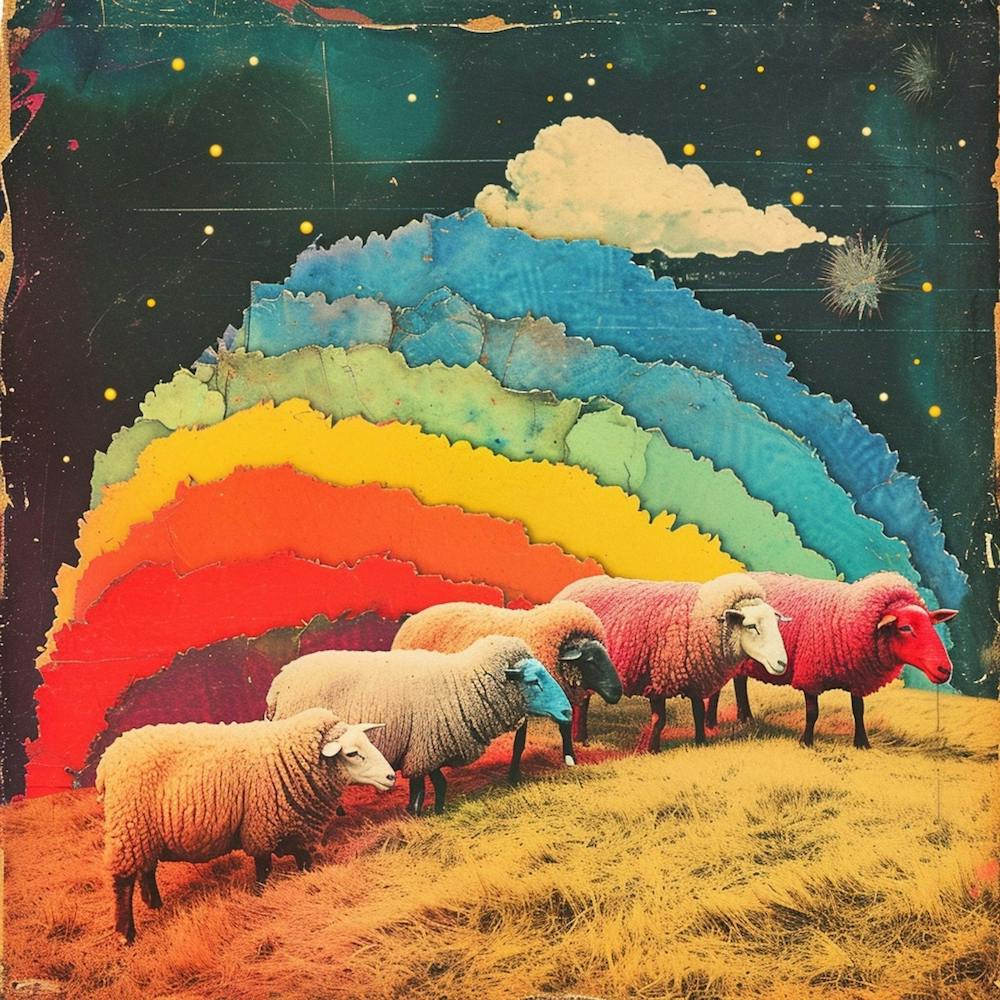 Rainbow Retro Sheep Collage 3