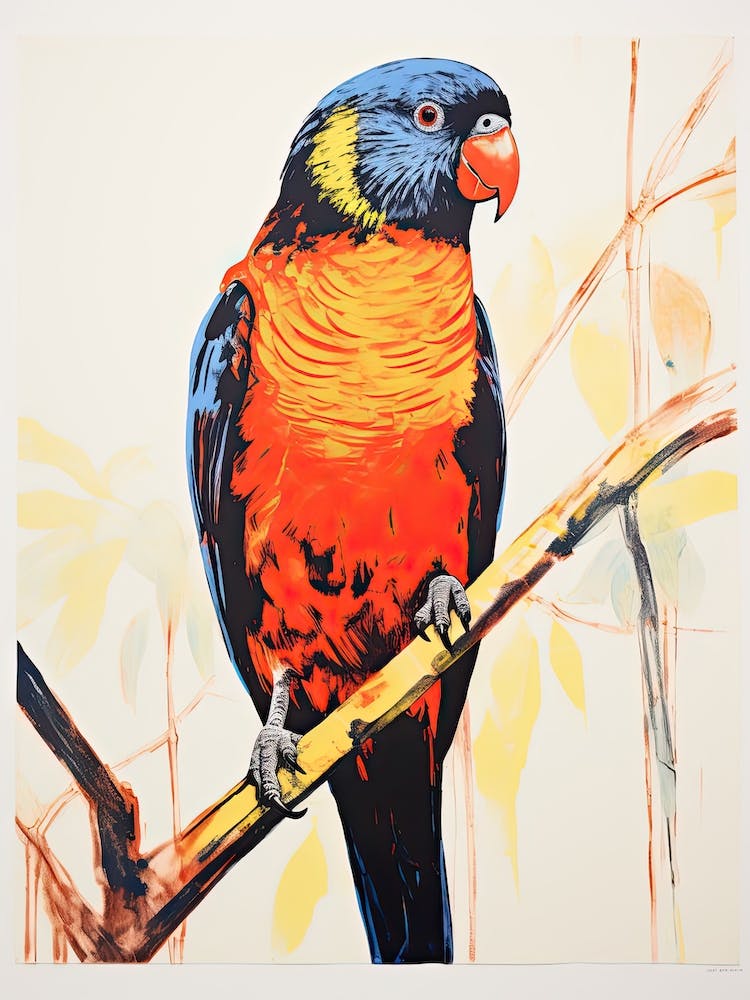 Lorikeet, Woodblock Animal Drawing 1