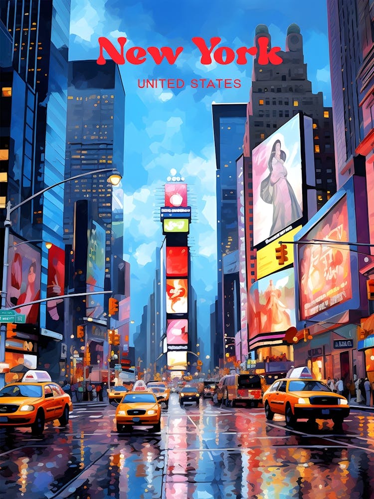 New York United States Times Square Travel Illustration