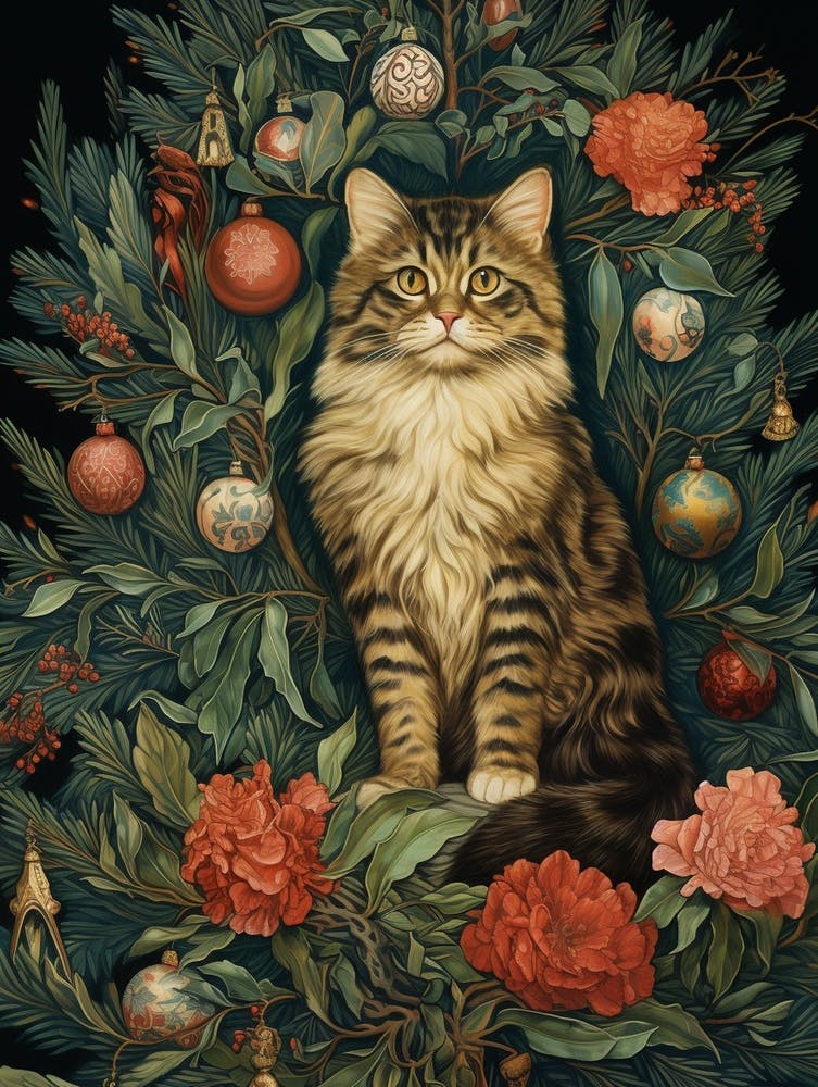 William Morris Style Christmas Cat 8