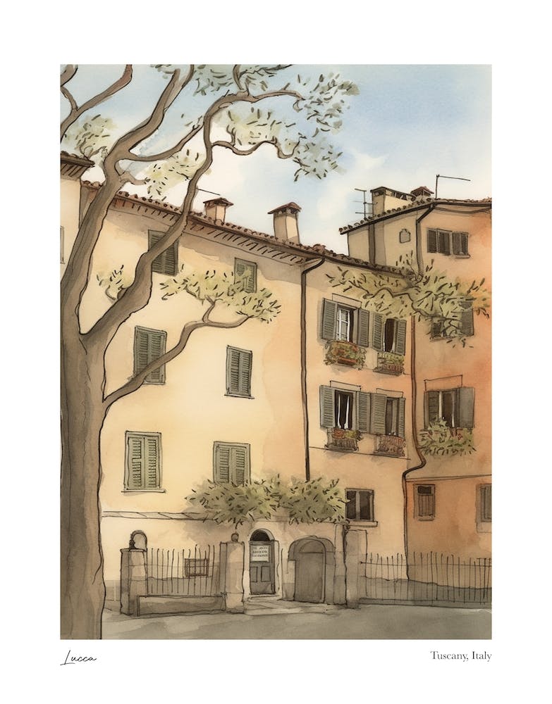 Lucca, Tuscany, Italy 2 Watercolour Travel Poster