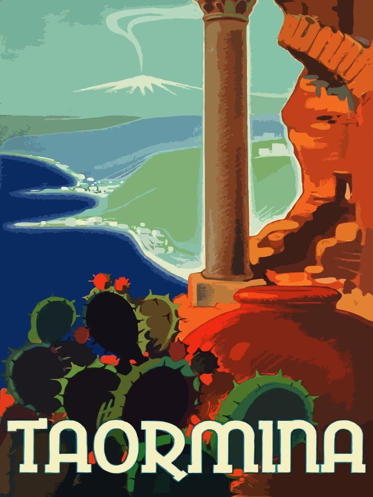 Taormina, Italy, Vintage Travel Poster