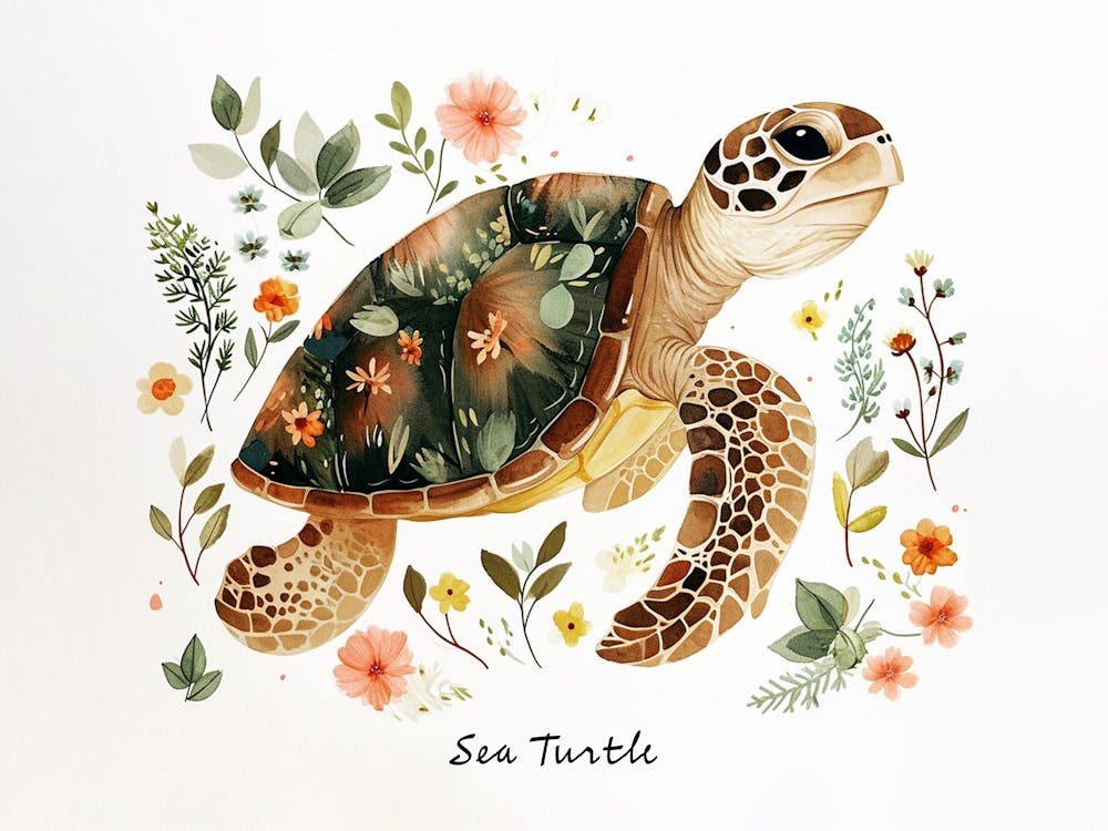 Little Floral Sea Turtle 2 Poster