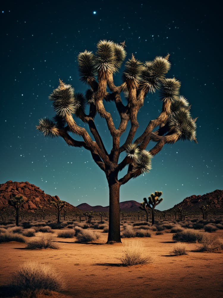 Photograph Of A Joshua Trees At Night  In A Sandy Desert 3
