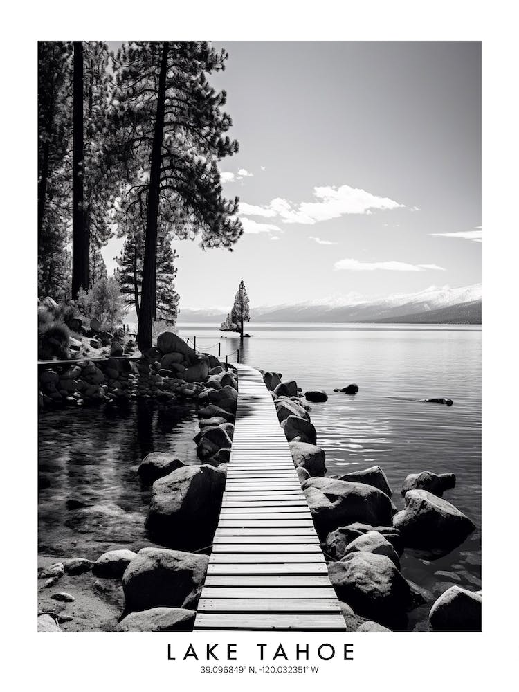 Poster Of Lake Tahoe, Black And White Analogue Photograph 4