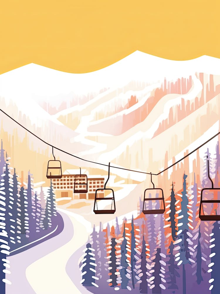Sun Peaks Resort British Columbia, Canada, Illustration Couleurs Pastel Station de Ski 1