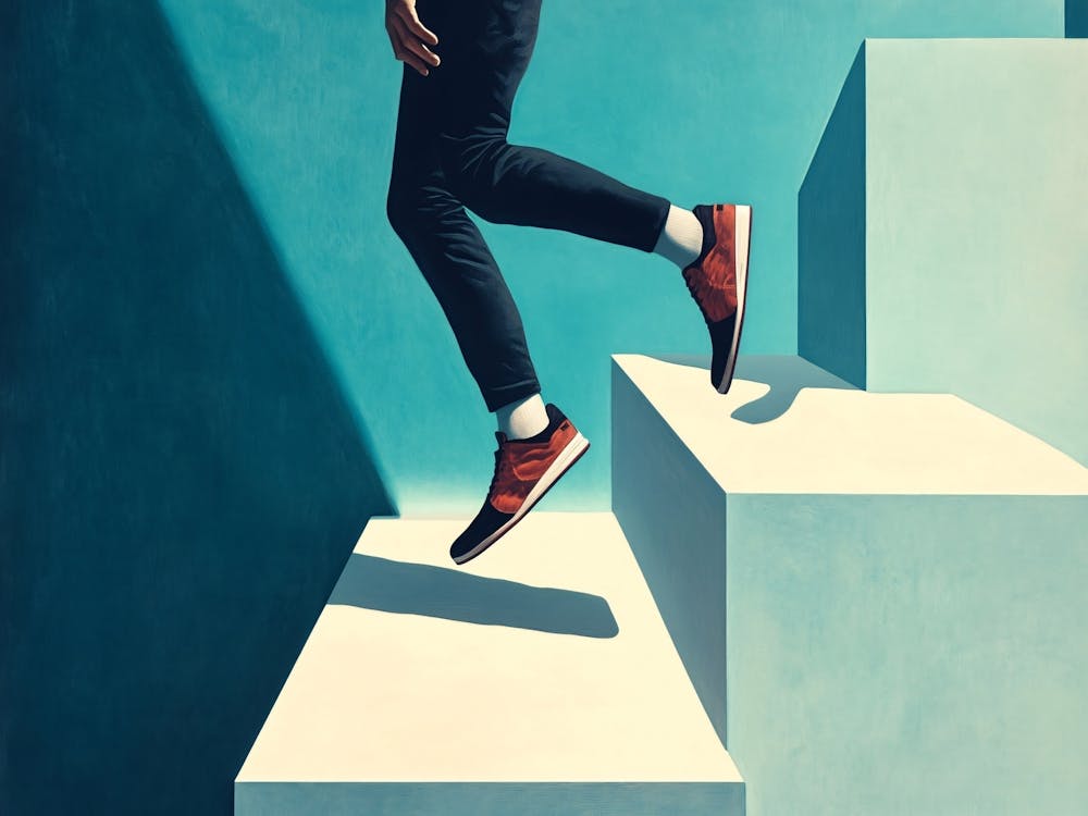 Man Jumping On Stairs