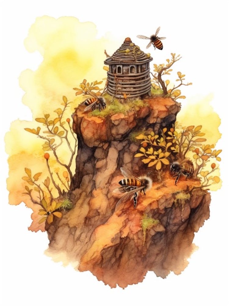 Chocolate Mining Bee Beehive Watercolour Illustration 1