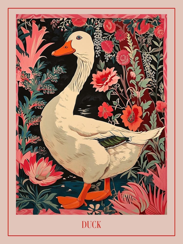 Floral Animal Painting Duck 4 Poster