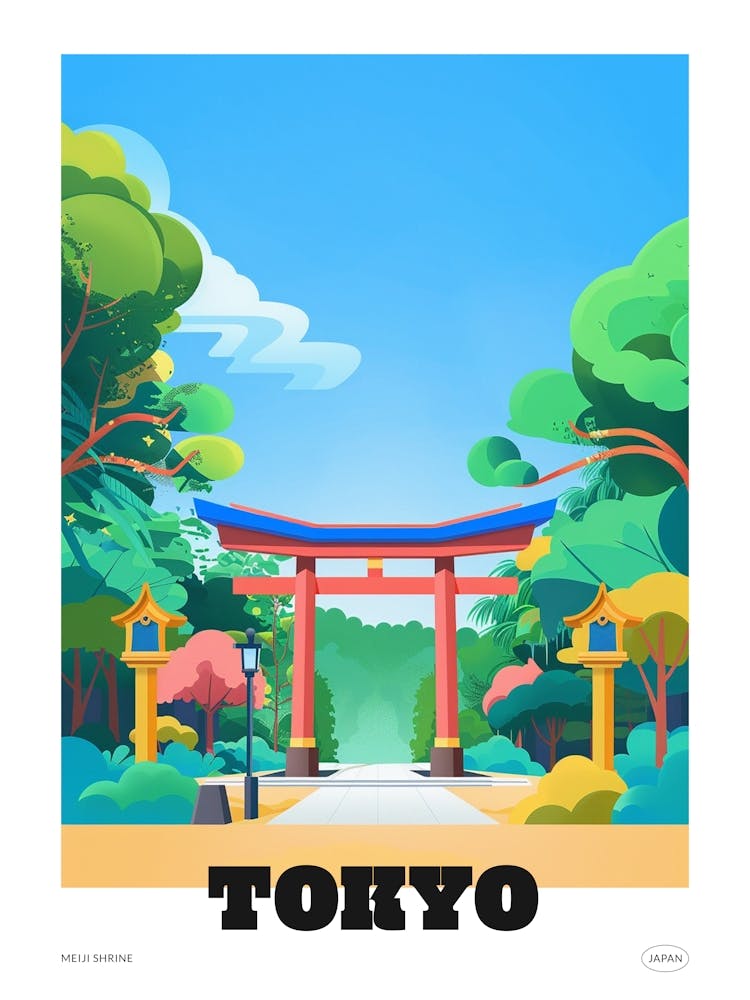 Meiji Shrine Tokyo 1 Affiche Illustrée Colorée