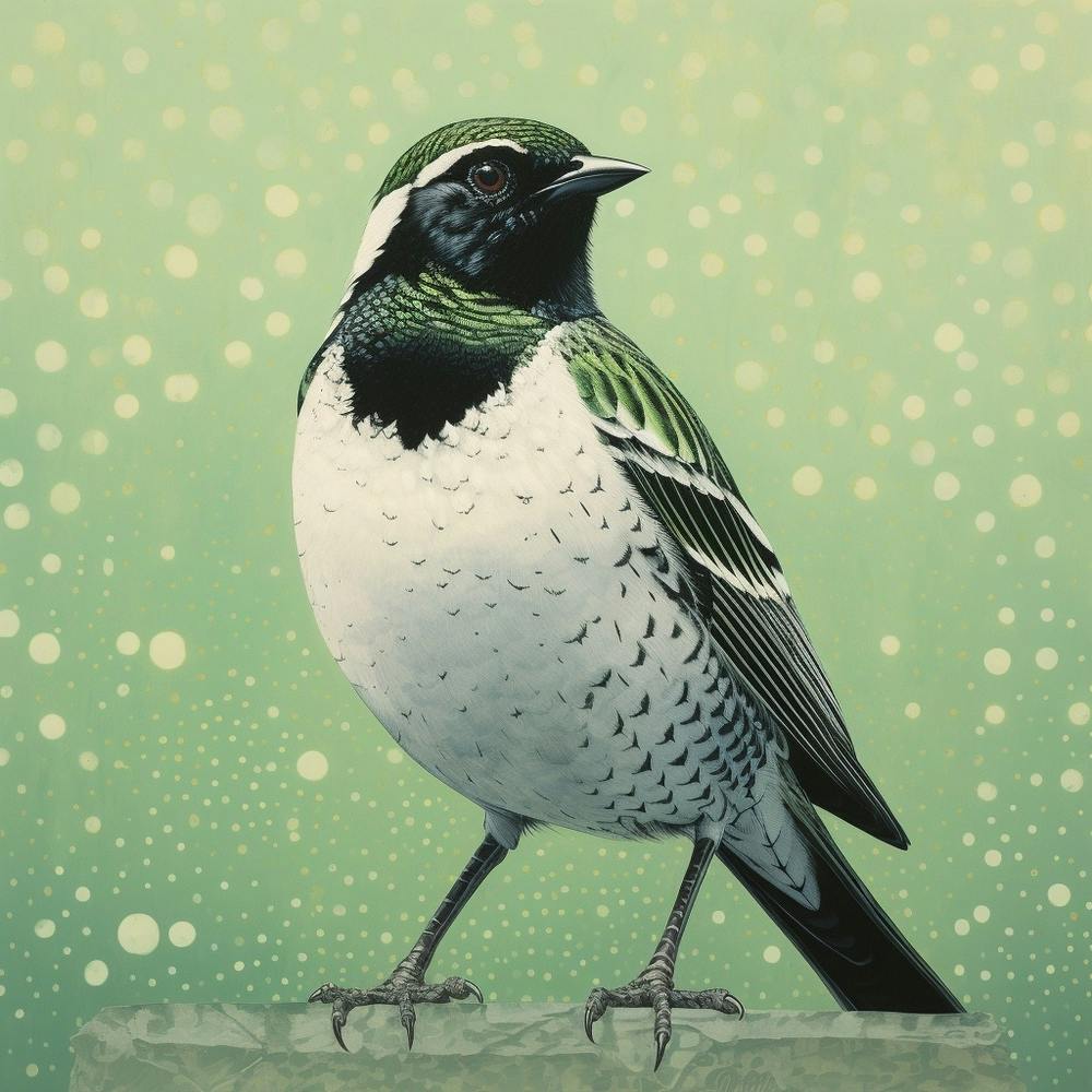 Ohara Koson Inspired Bird Painting Lark 2 Square