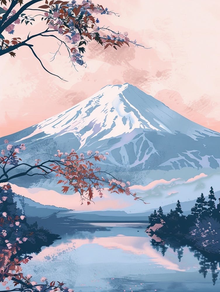 Mount Fuji Japan 2 Retro Illustration