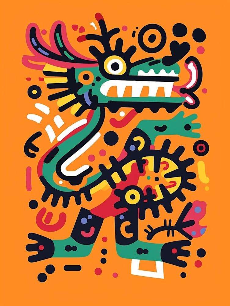 Colorful, Minimalist, Chinese Wind Dragon Illustration, Stick Figure, Flat Illustration,Clean Background, By Keith Haring Keith Haring, Simplified Method, Chinese Style, Chinese Tradition, New Year, Personif