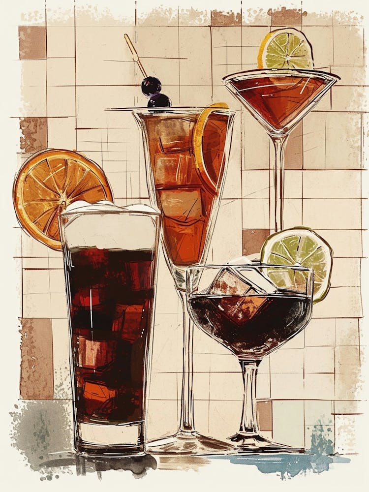 Cocktail Selection Textured Illustration 2