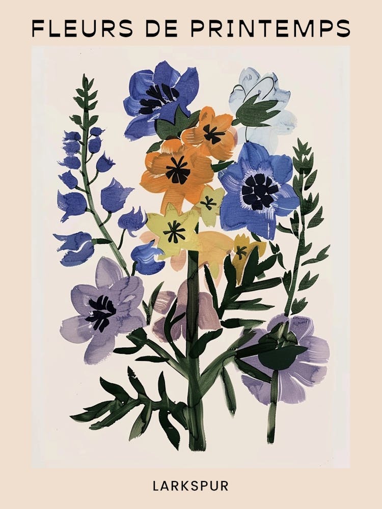 Spring Floral French Poster  Larkspur 3