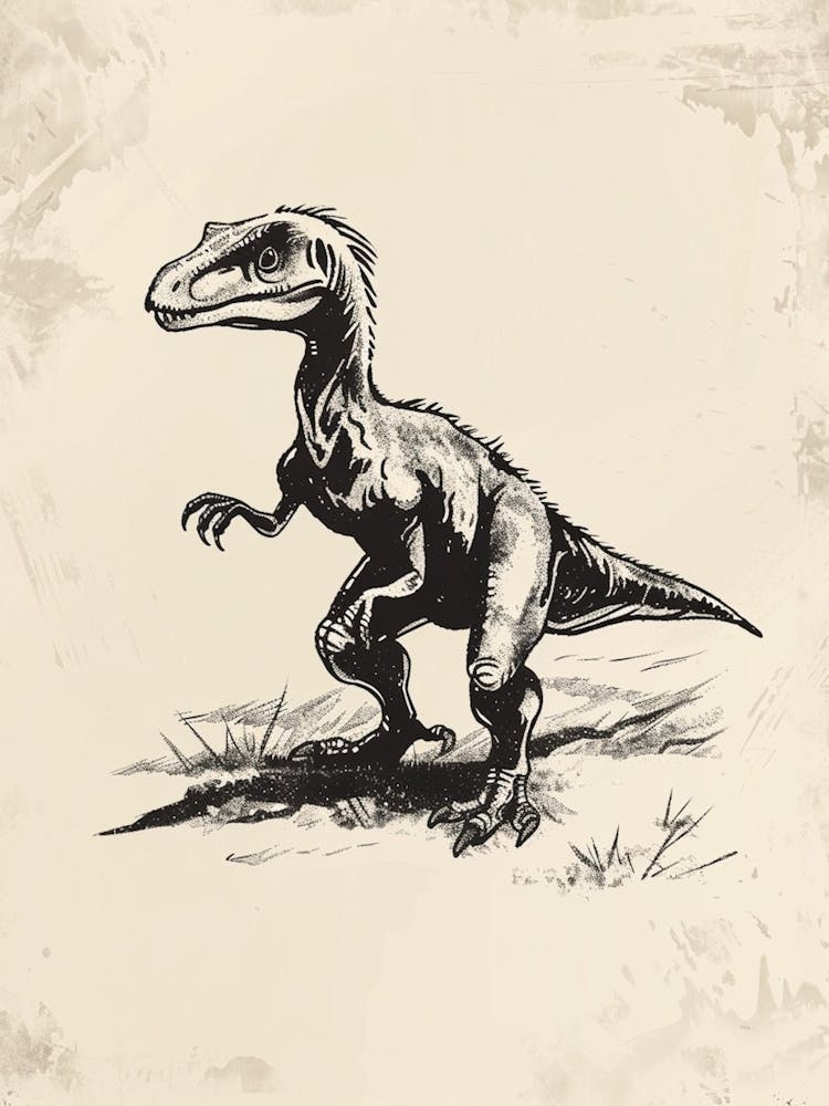 Microraptor Dinosaur Black Ink Illustration 2