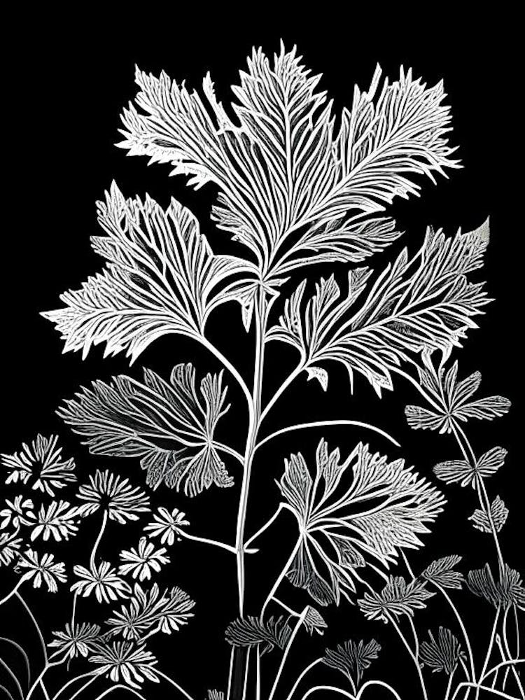 Meadow Rue Leaf Linocut 1