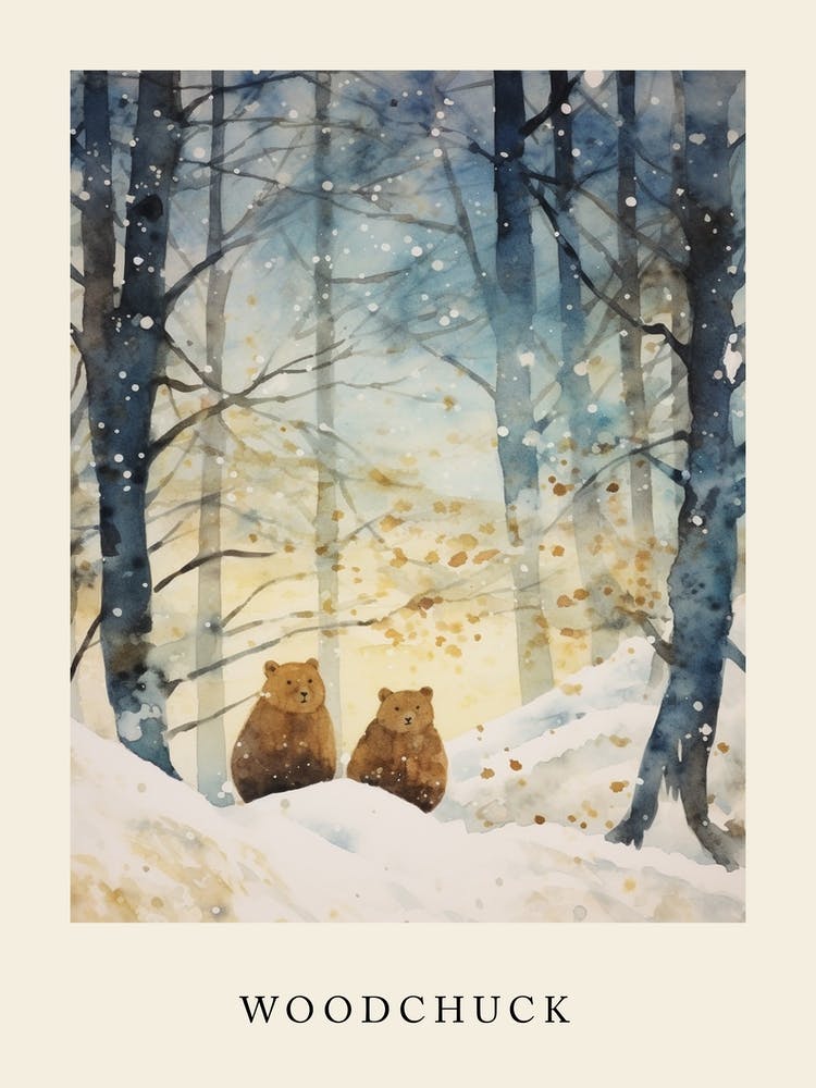 Winter Watercolour Woodchuck 1 Poster