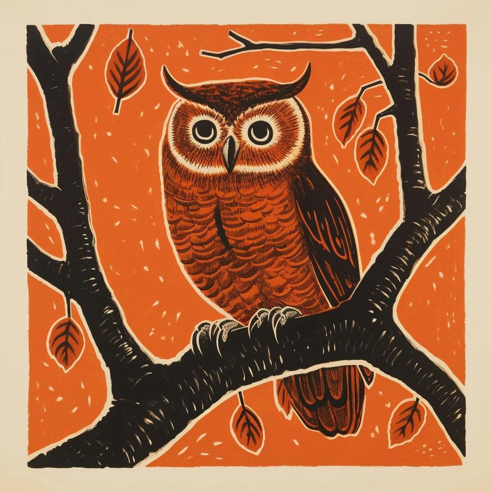 Retro Vogel-Lithographie Kreischeule 2