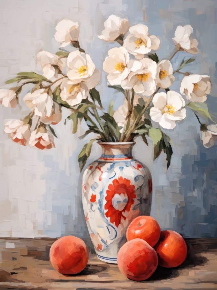 Pansy Flower And Peaches Still Life Painting 3 Dreamy