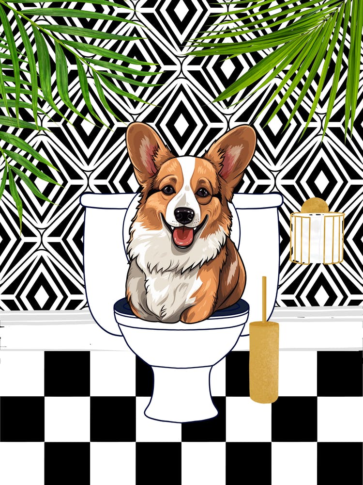 Corgi on Toilet Funny Dog Bathroom