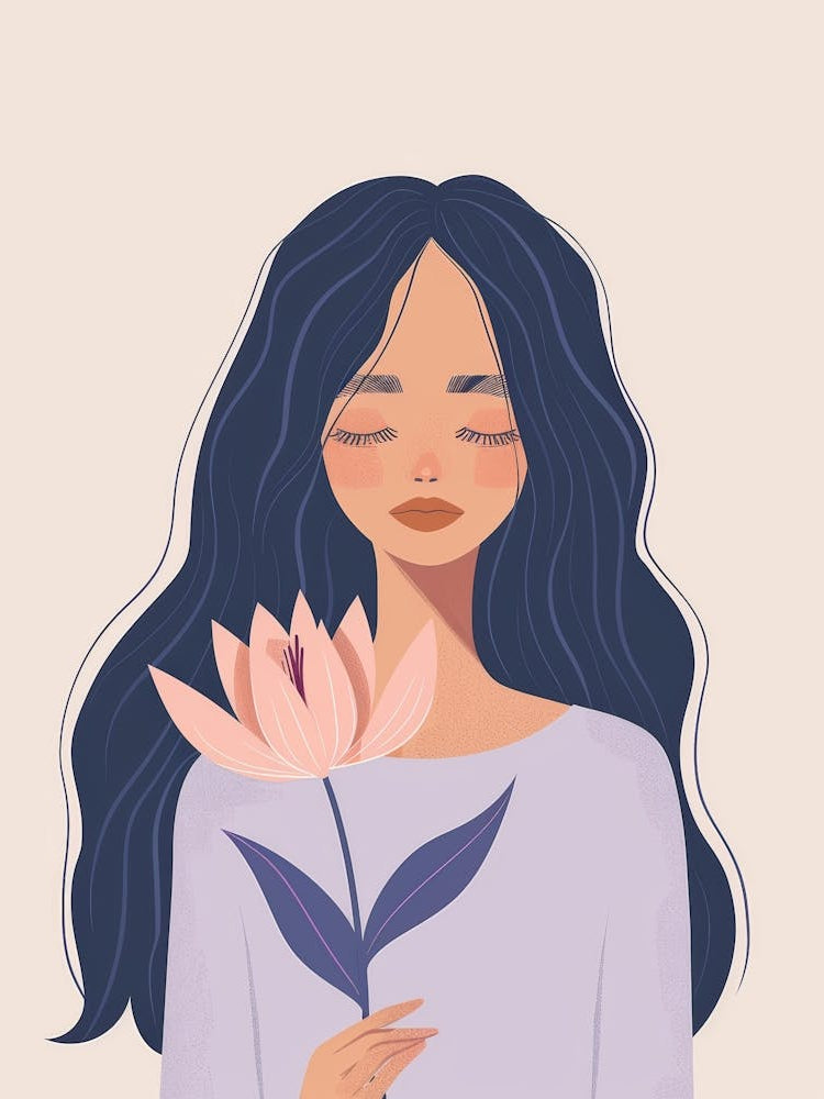 Illustration Of A Girl Holding A Flower