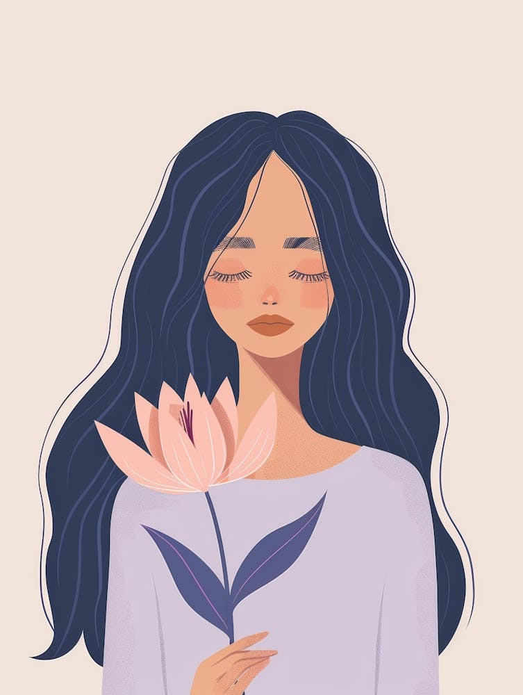 Illustration Of A Girl Holding A Flower