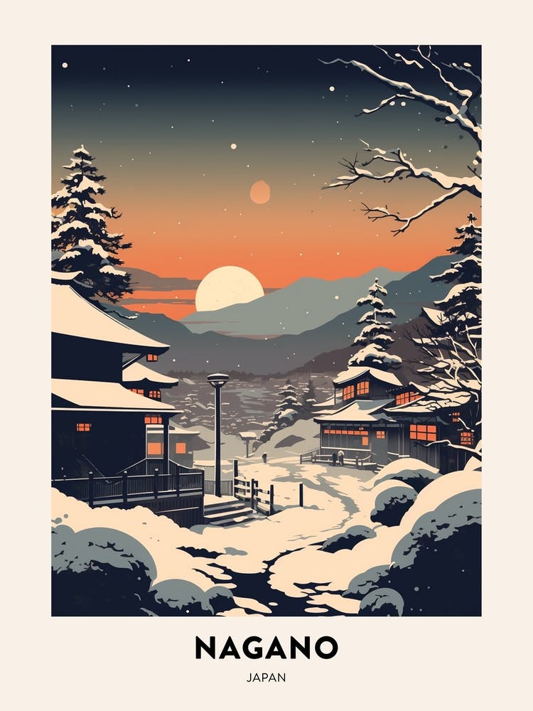 Winter Night  Travel Poster Nagano Japan 2