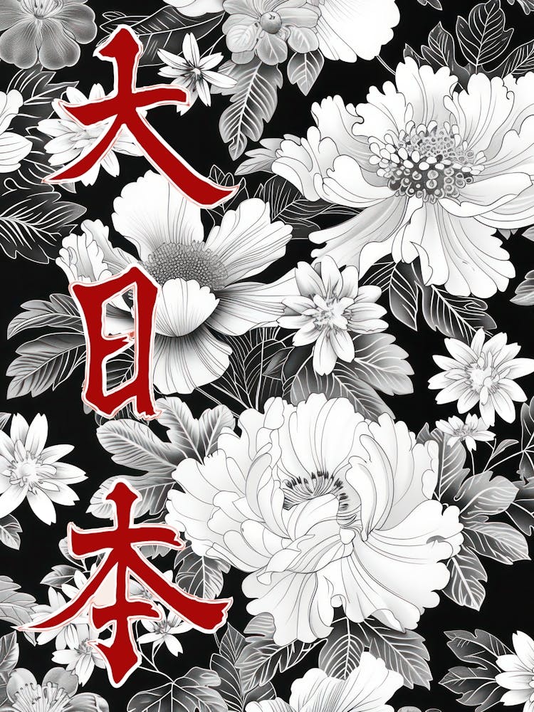 Great Japan Poster Monochrome Flowers 6