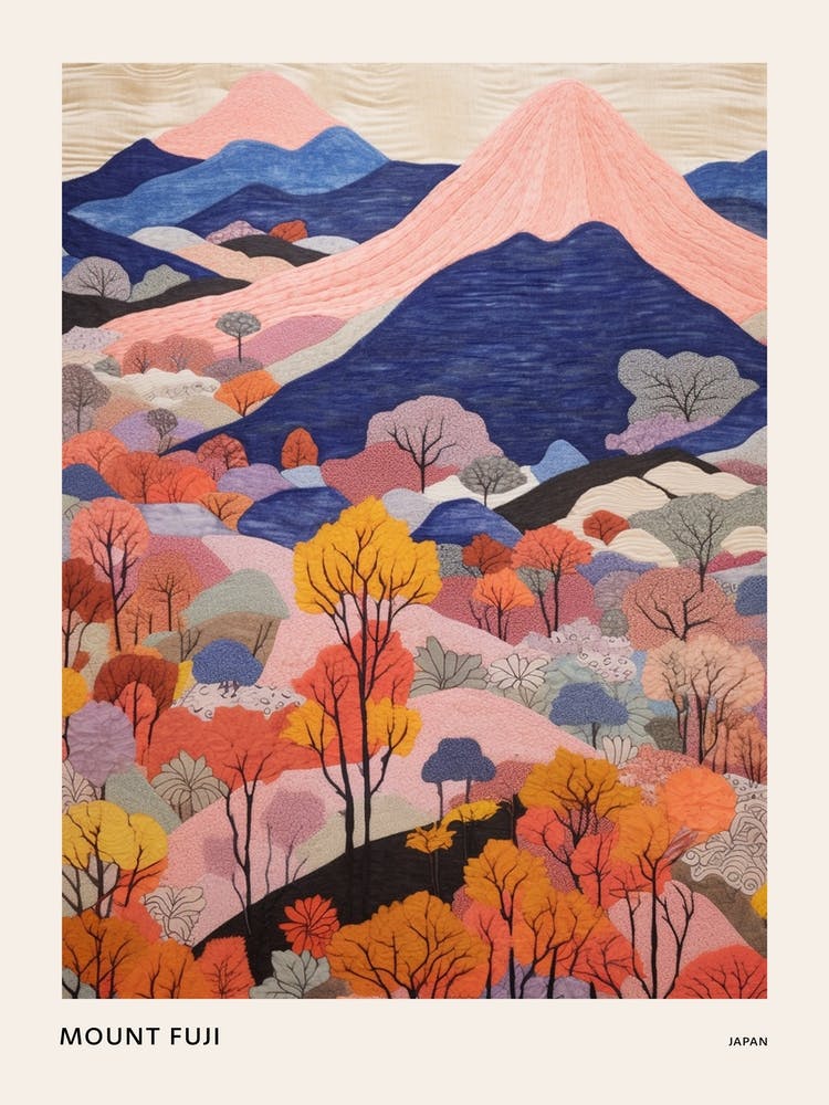 Mount Fuji Japan 4 Colourful Mountain Illustration Poster