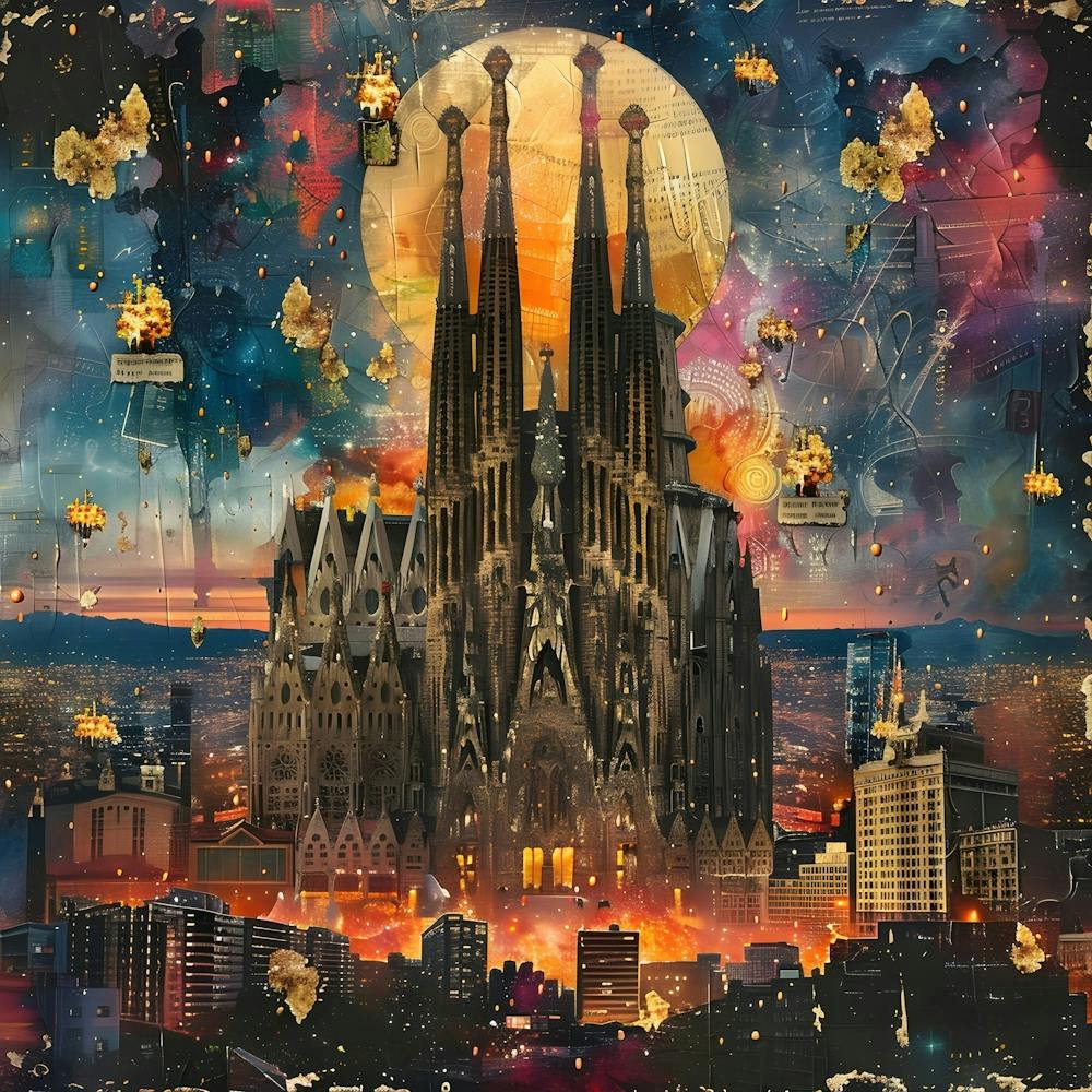 Sagrada Familia, retro collage