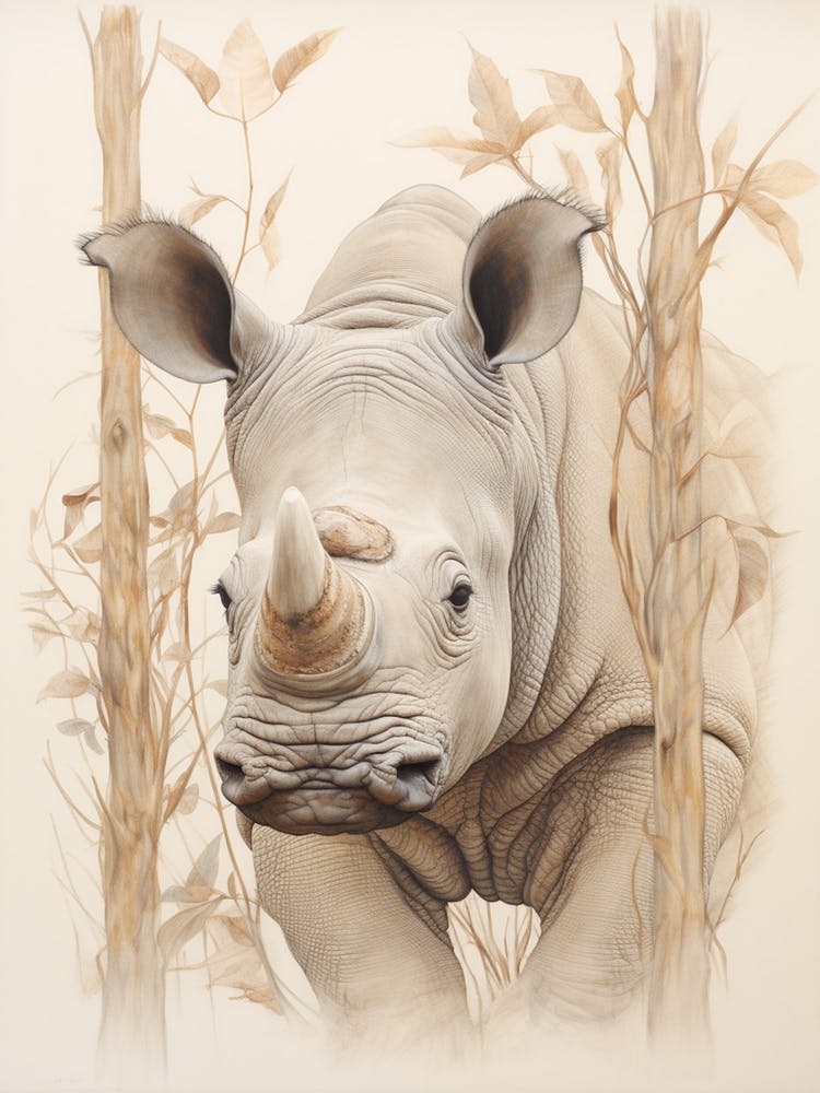 Rhino By The Trees Vintage Illustration 4