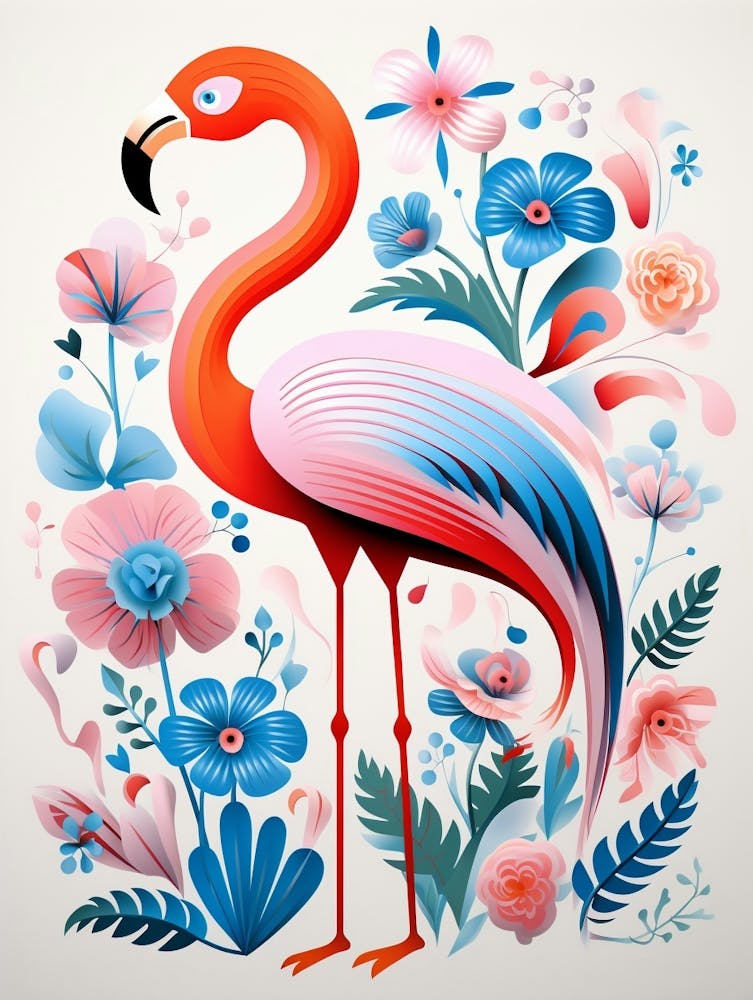 Scandinavian Bird Illustration Greater Flamingo 1