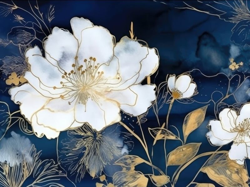 White Flowers On Blue Background