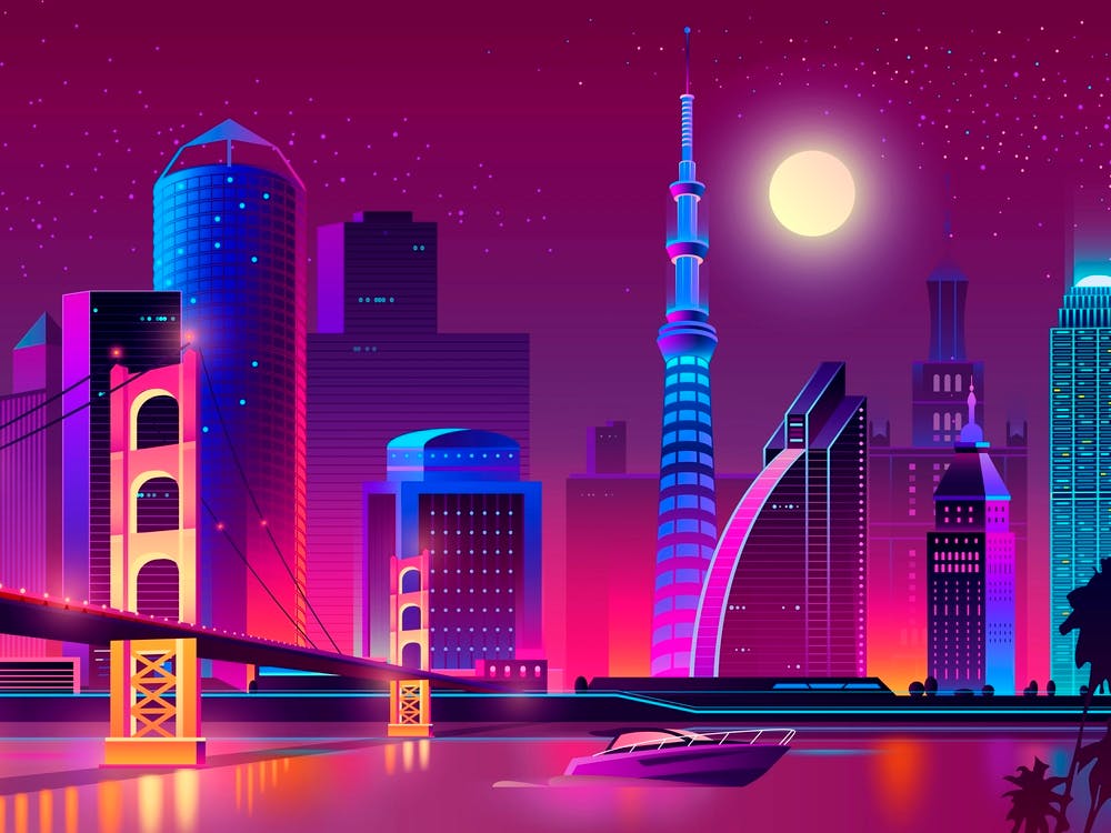 Cityscape At Night - Synthwave Neon City
